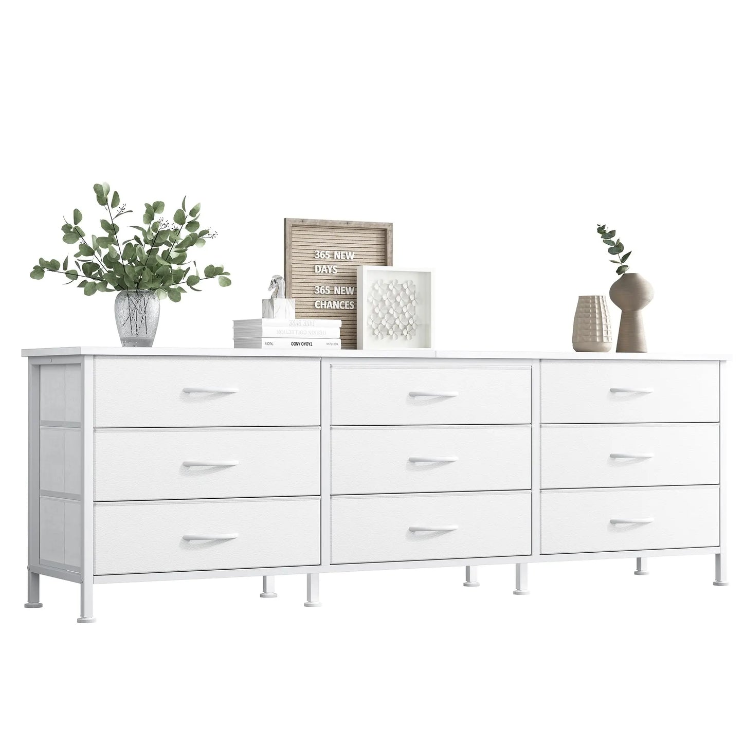 JHK Living Room Cabinet With 9 Fabric Drawers TV Console