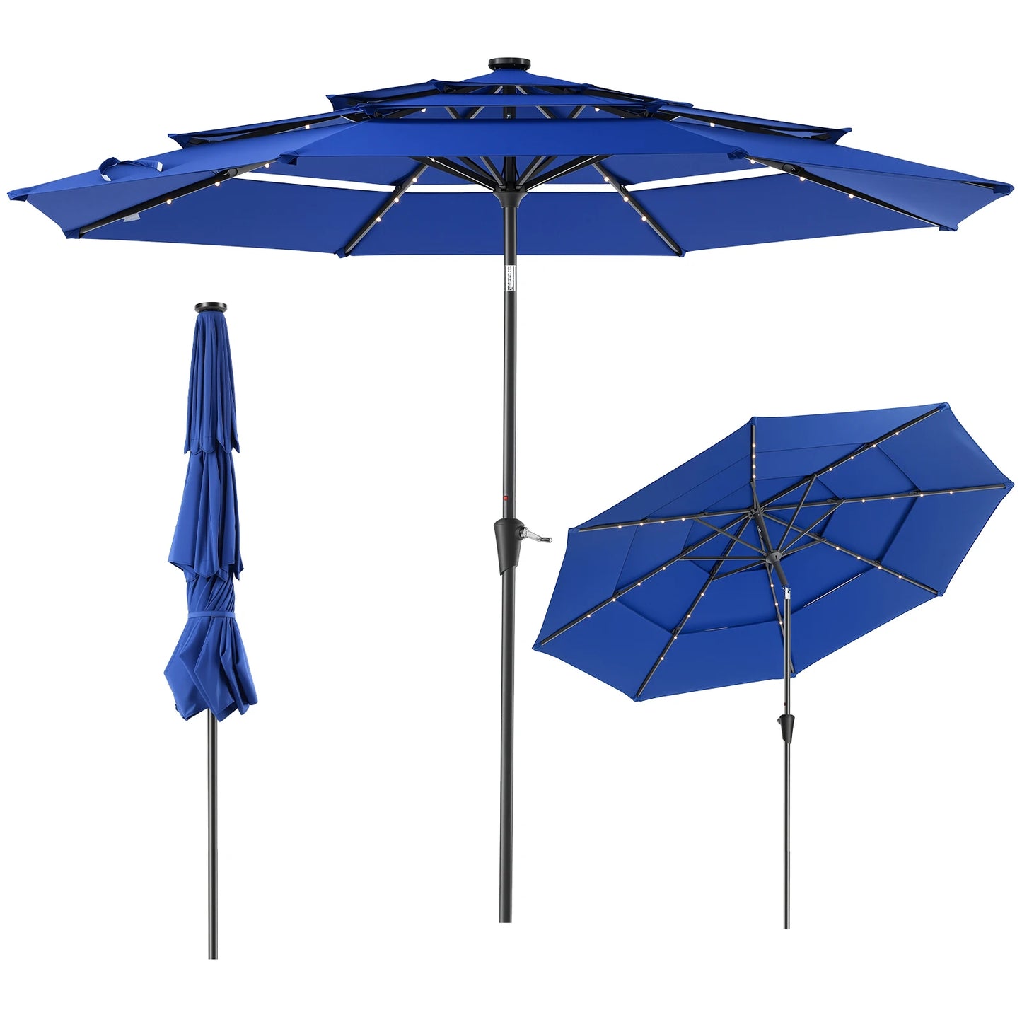 JHK 3-Tier Patio Umbrella With 32 LED Lights And Crank
