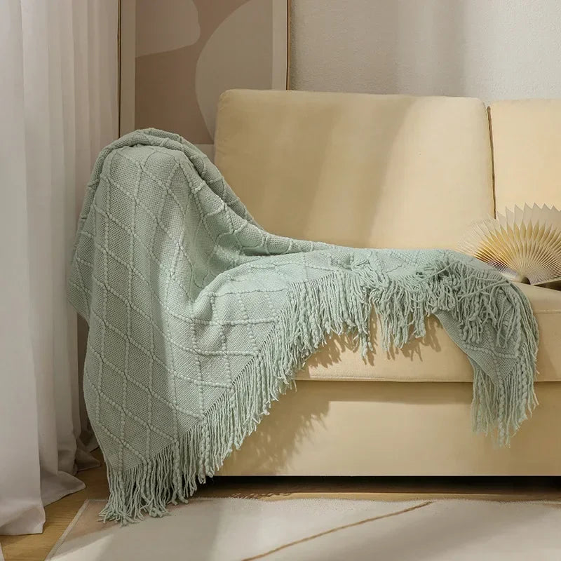 Nordic Solid Casual Knitted Throw Blanket For Sofa Bed Decor