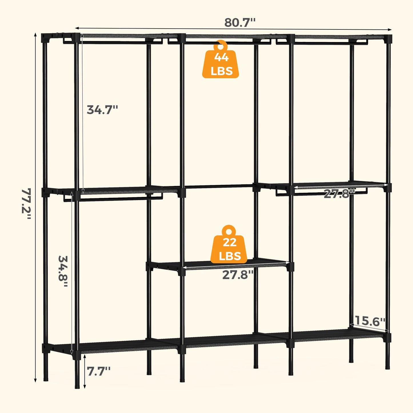 JHK Portable Wardrobe Closet With Hanging Rods And Shelves