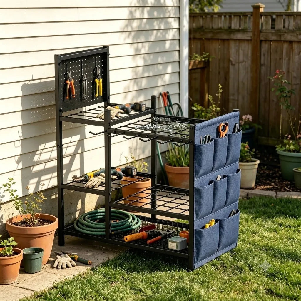 Heavy Duty Garden Tool Storage Rack Freestanding Long Handle Holder