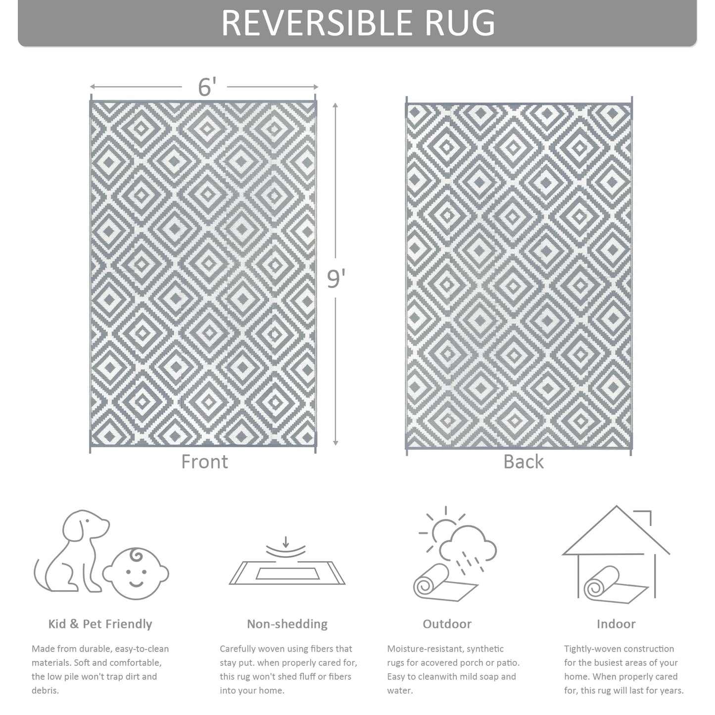 Outdoor Plastic Rugs Polypropylene Waterproof Reversible Straw Pattern Patio Mat