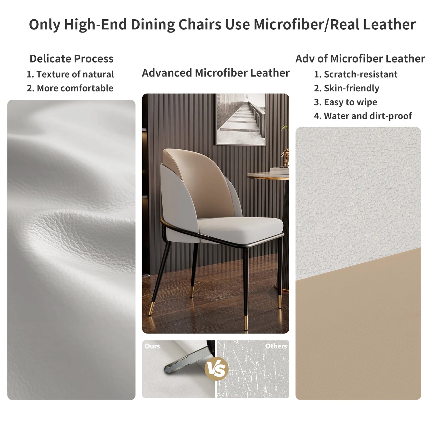 Luxurious Upholstered Dining Chairs Set Microfiber Silicone Leather Kitchen