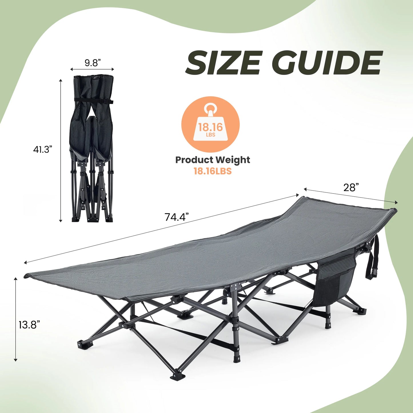 JHK Folding Camping Bed Lounge Chair 440 Lbs Sturdy Frame