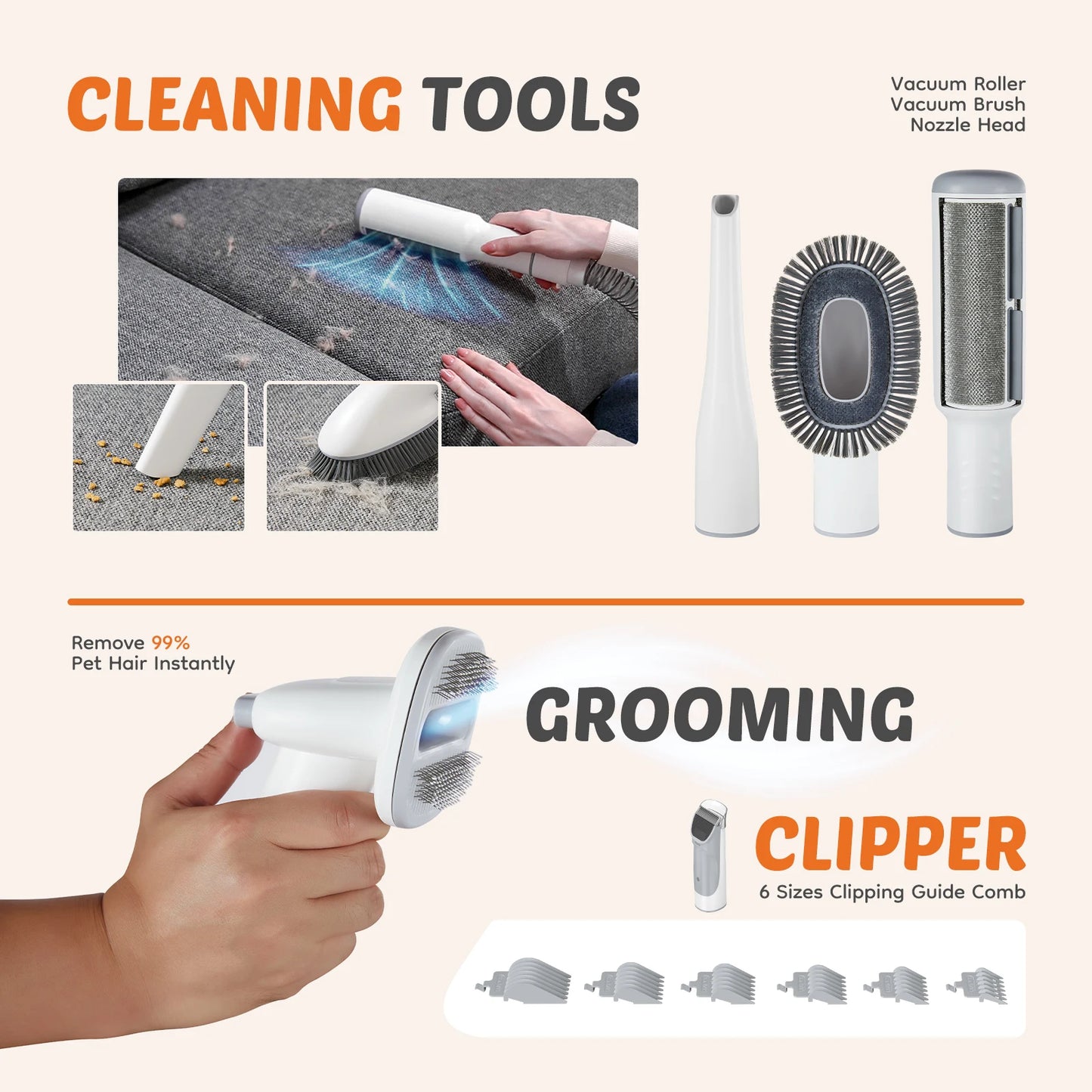 JHK Pet Grooming Vacuum Kit With 3 Suction Modes Cordless
