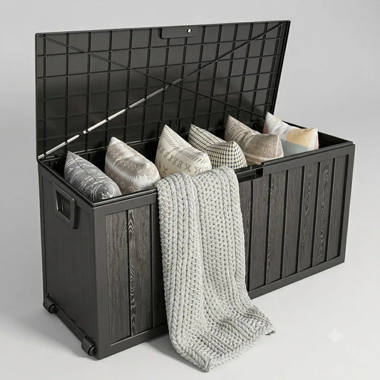 Outdoor Plastic Storage Box With Wheels And Lockable Latches