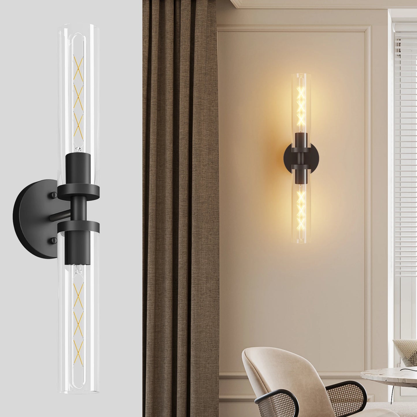 LONGREE Modern Hardwired Matte Black Gold Nickel Bathroom Sconces Set Of 2