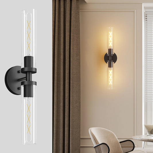 LONGREE Modern Hardwired Matte Black Gold Nickel Bathroom Sconces Set Of 2