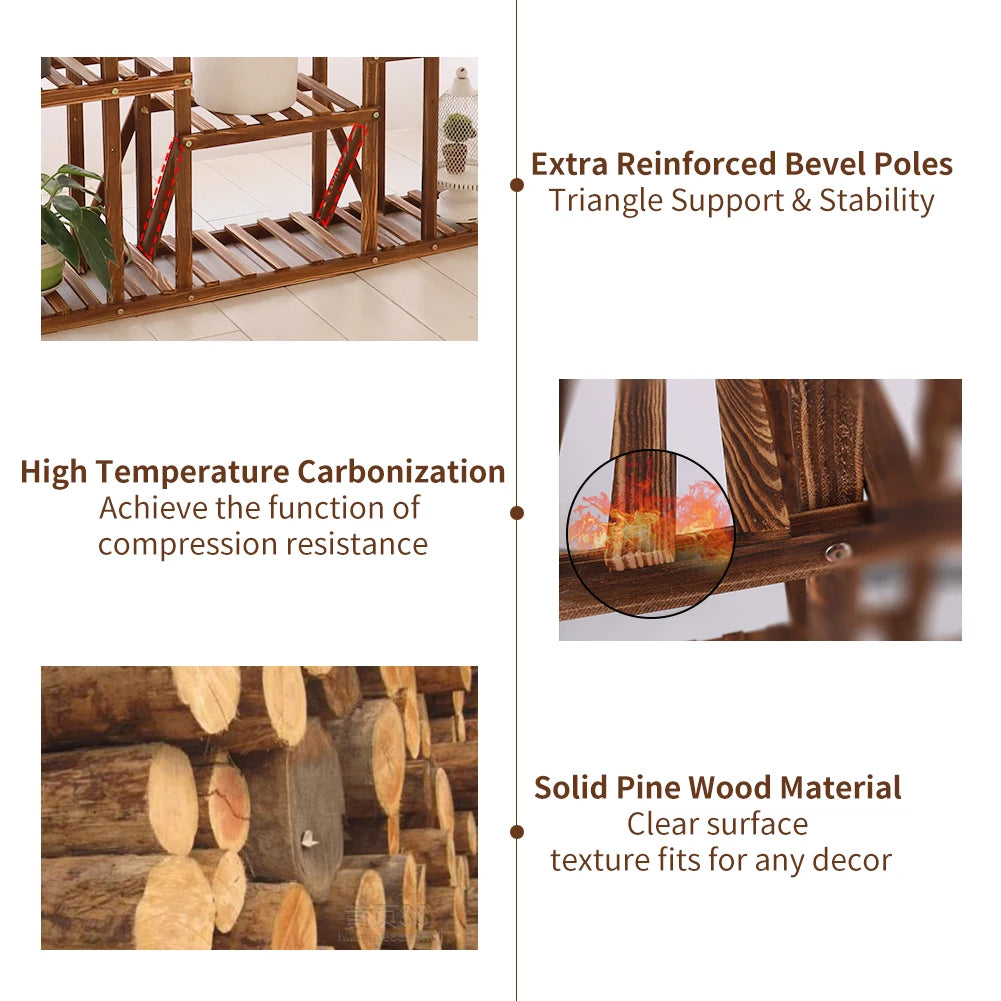 Wisfor Wooden Plant Shelf Indoor Outdoor Multi Tier Display Stand
