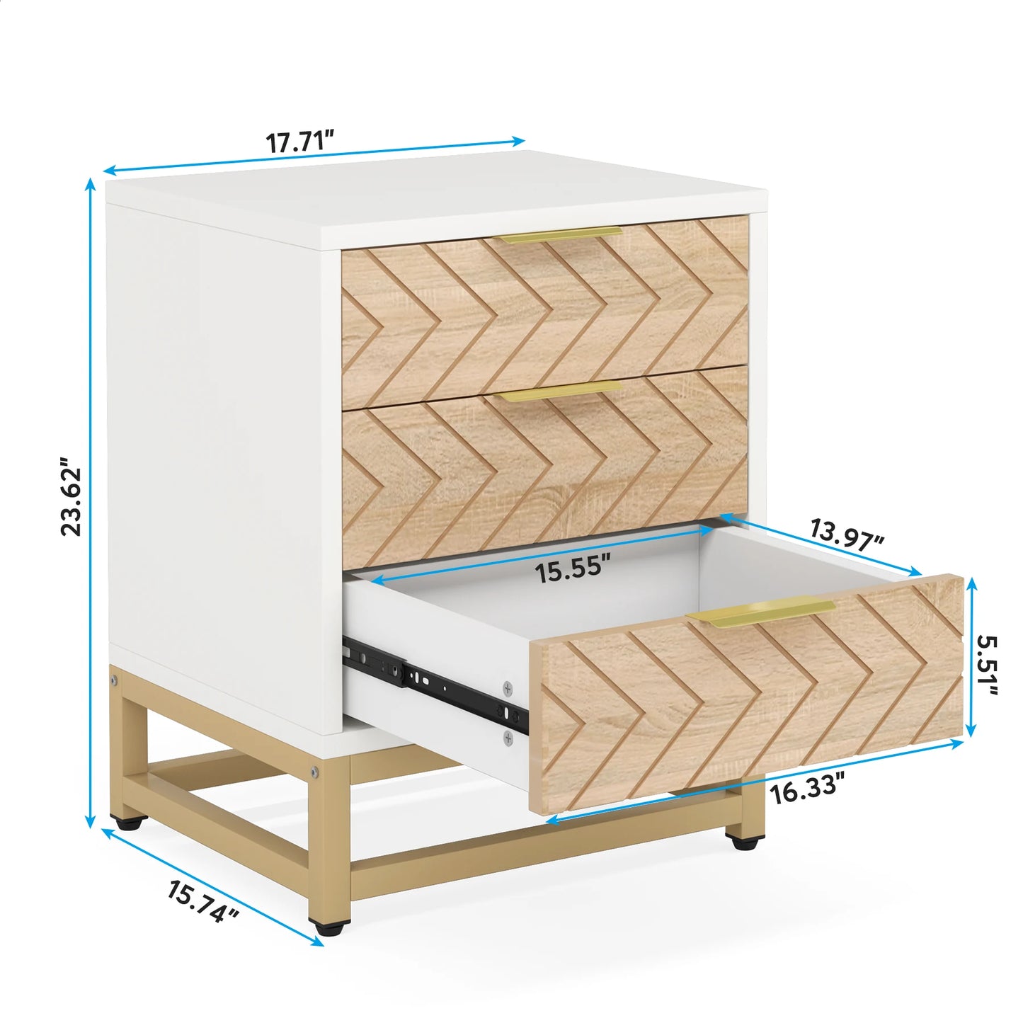 Tribesigns 3 Drawer Nightstands Set of 2 With Chevron Design