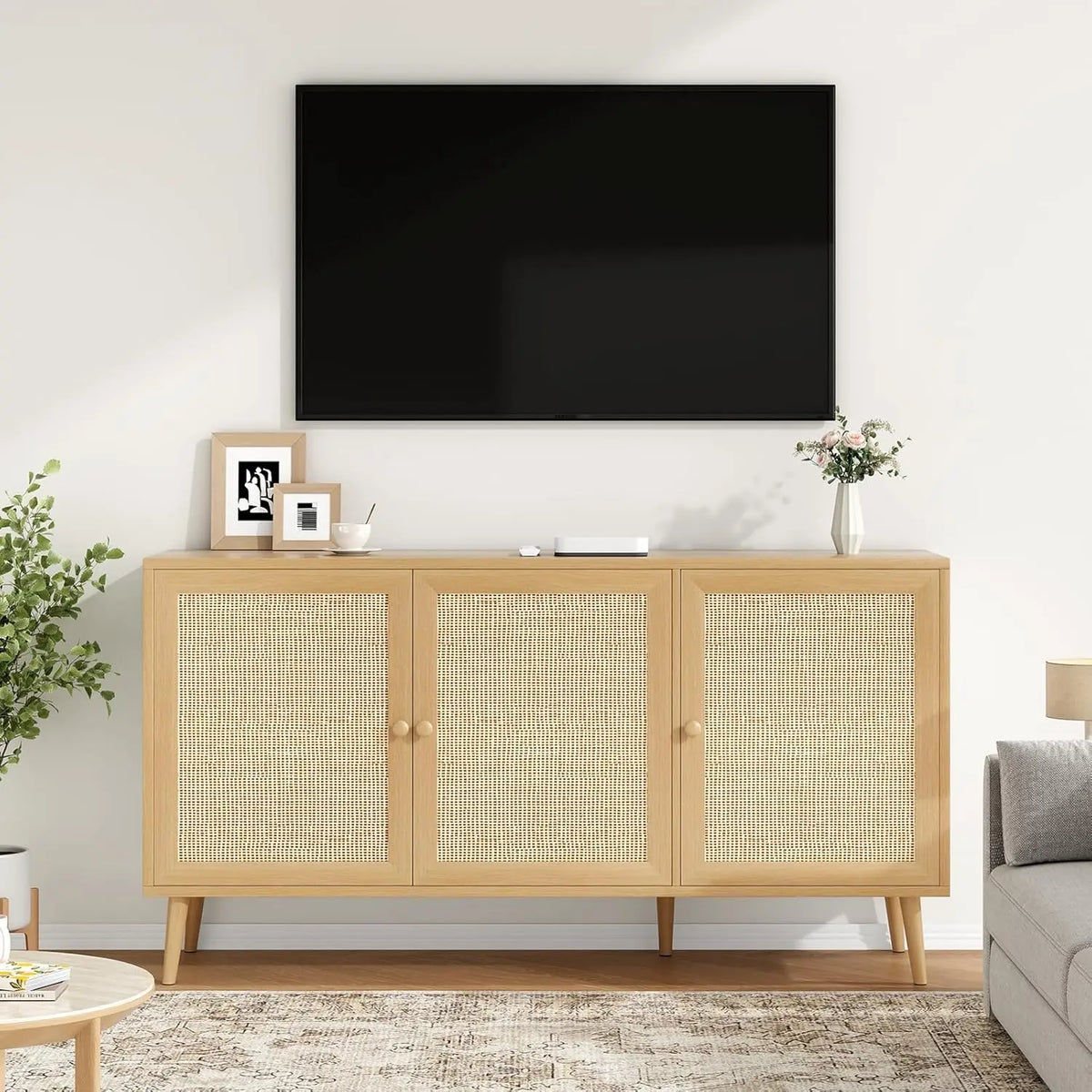 Farini Rattan Sideboard Cabinet Mid Century Modern Dining Storage Console