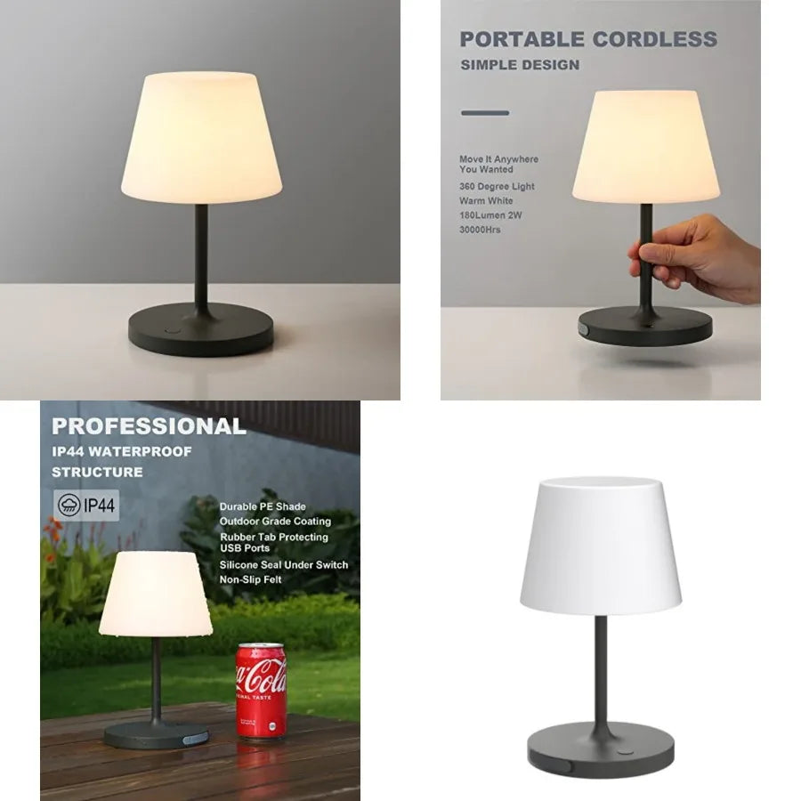 Waterproof Rechargeable Cordless Led Desk Lamp Touch Dimmable Outdoor Table