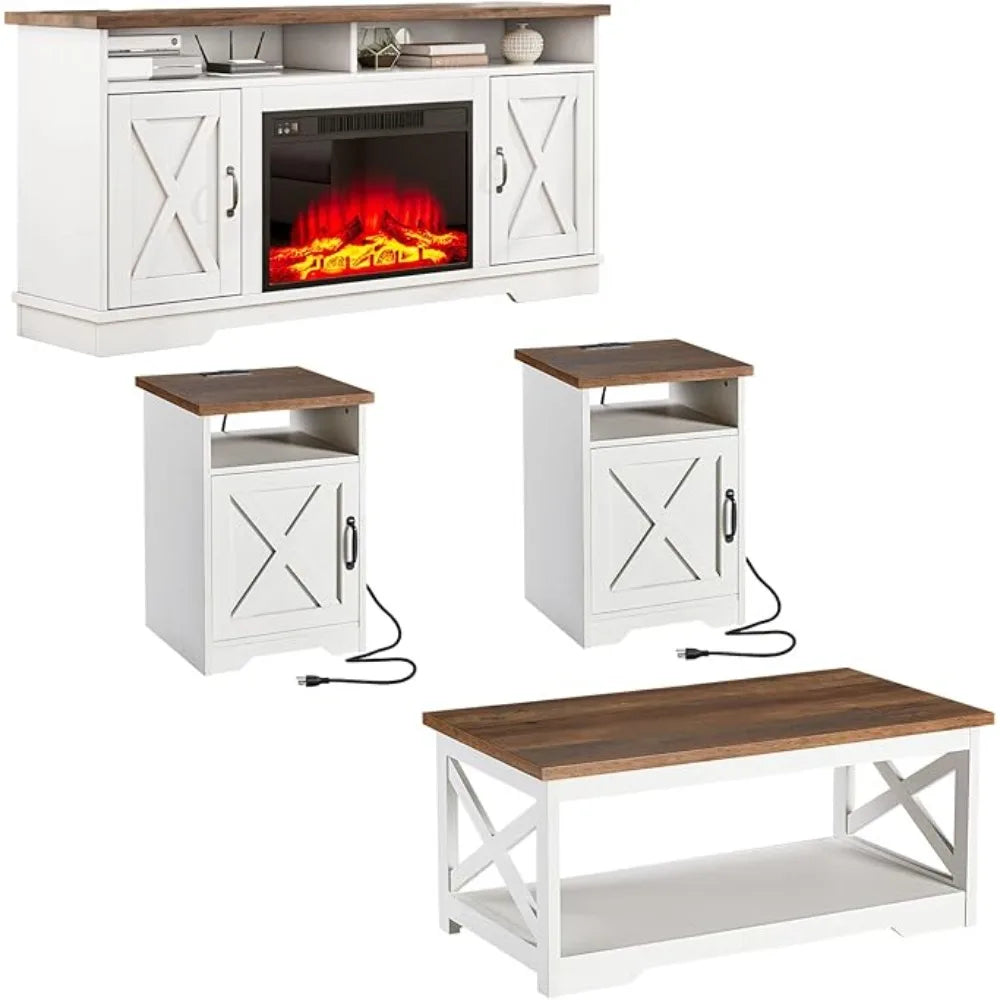 Farmhouse 5 Piece Table Set With TV Stand USB Endtables