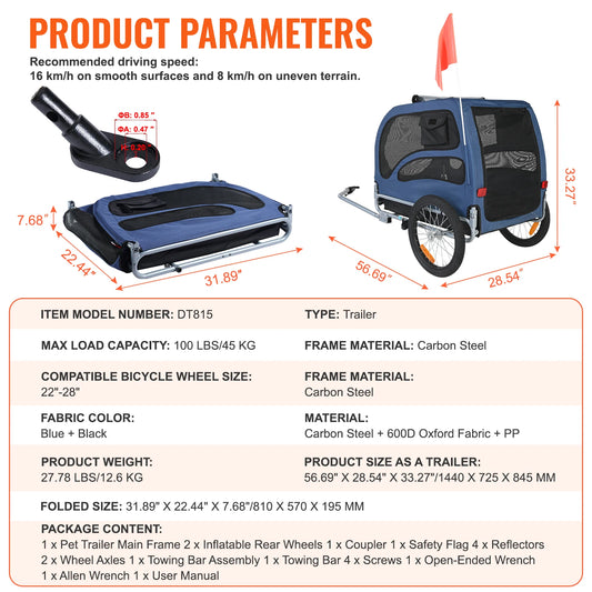Pet Bicycle Trailer Carrier For Dogs With Collapsible Coupler Reflectors