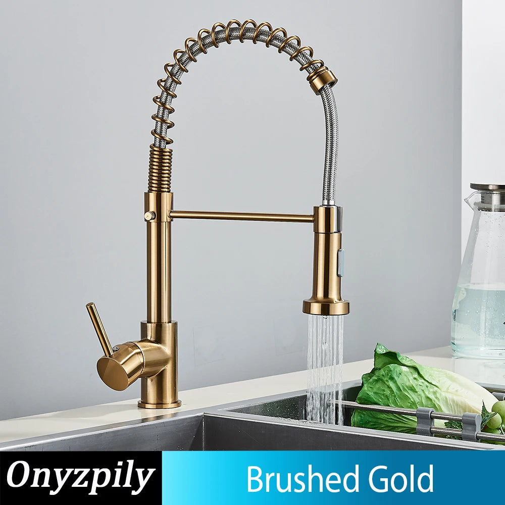 Onyzpily Kitchen Sink Faucet Pull Down Sprayer Single Handle Stainless Steel