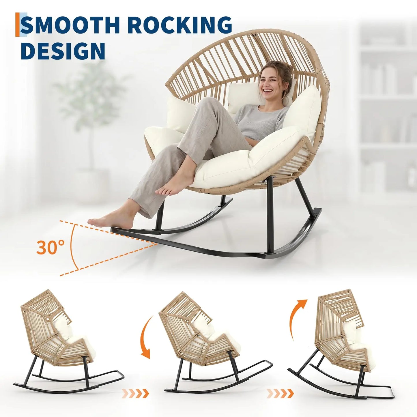 HobbyLane Papasan Rocking Chair With Wicker Egg Lounge Cushioned Seat