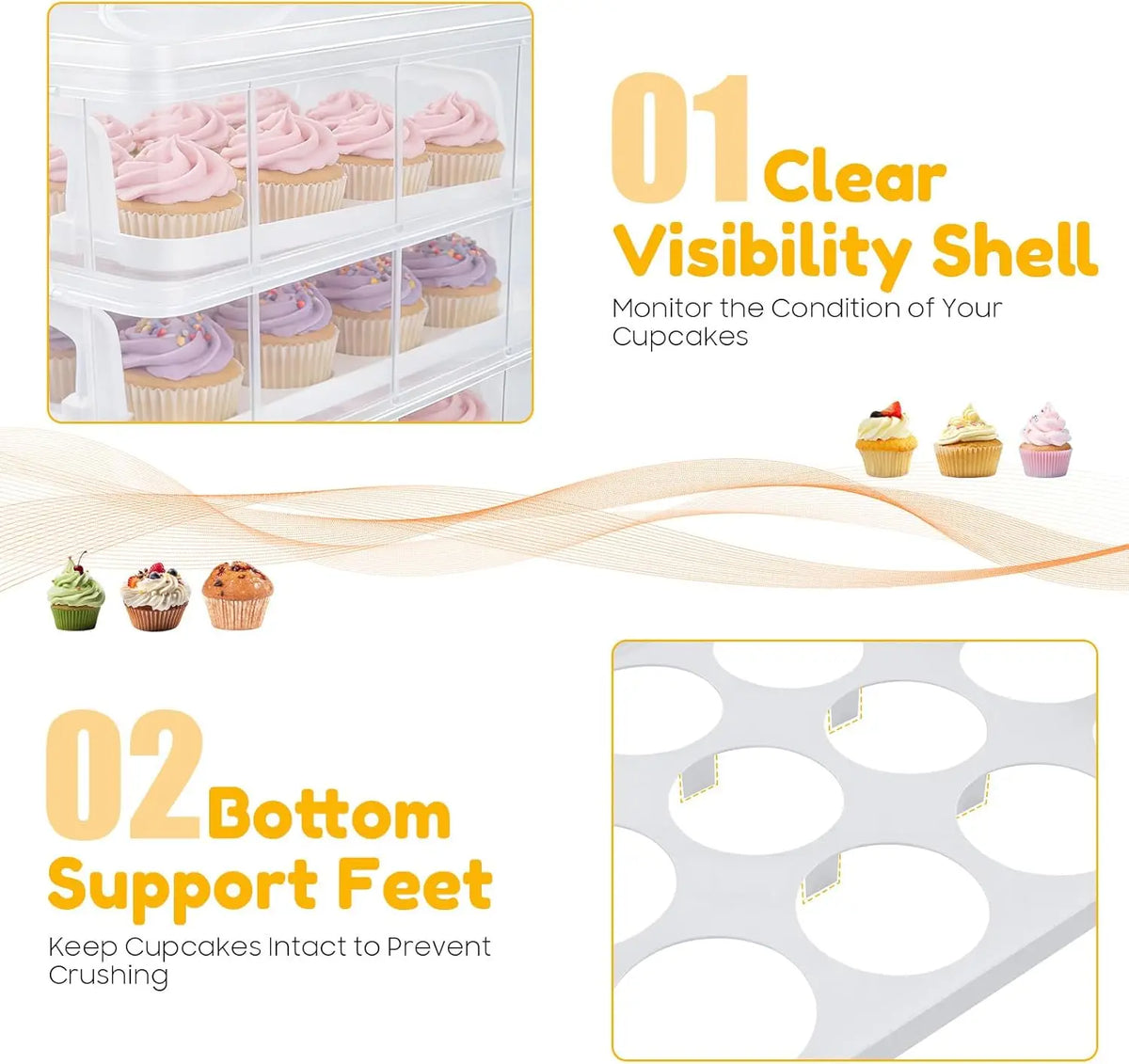 Bymaocar Stacking Cupcake Carrier And Holder Boxes