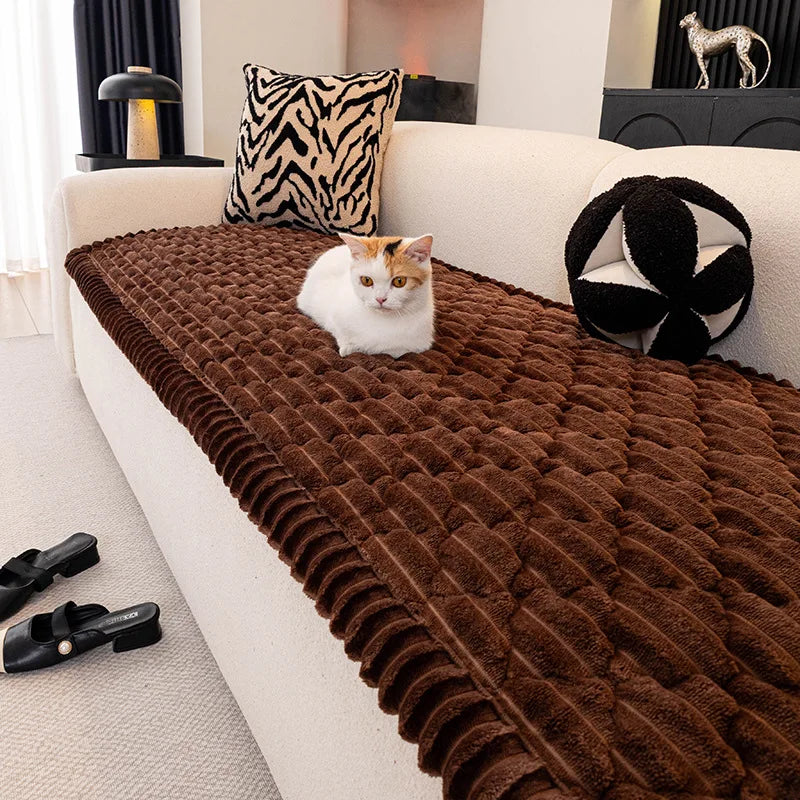 Thick Flannel Anti Slip Sofa Cushion Plush Seat Cover Couch