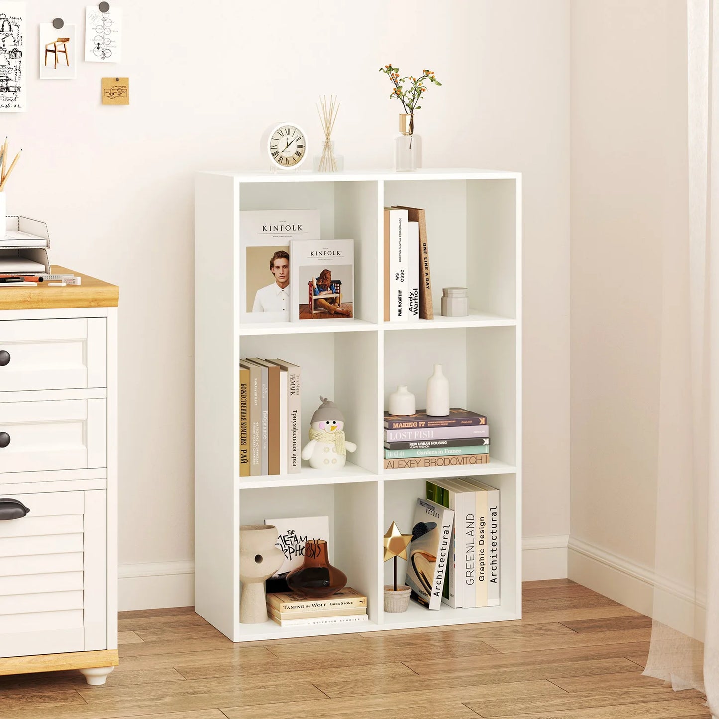 HOMASIS 6-Cube Bookcase Modern 3-Tier Storage Organizer Bookshelf