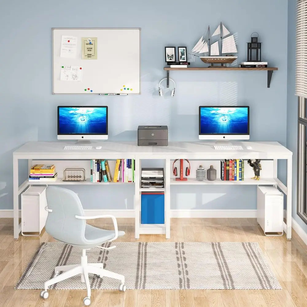 DAFIFY Rustic Double Computer Desk For Two With Shelf