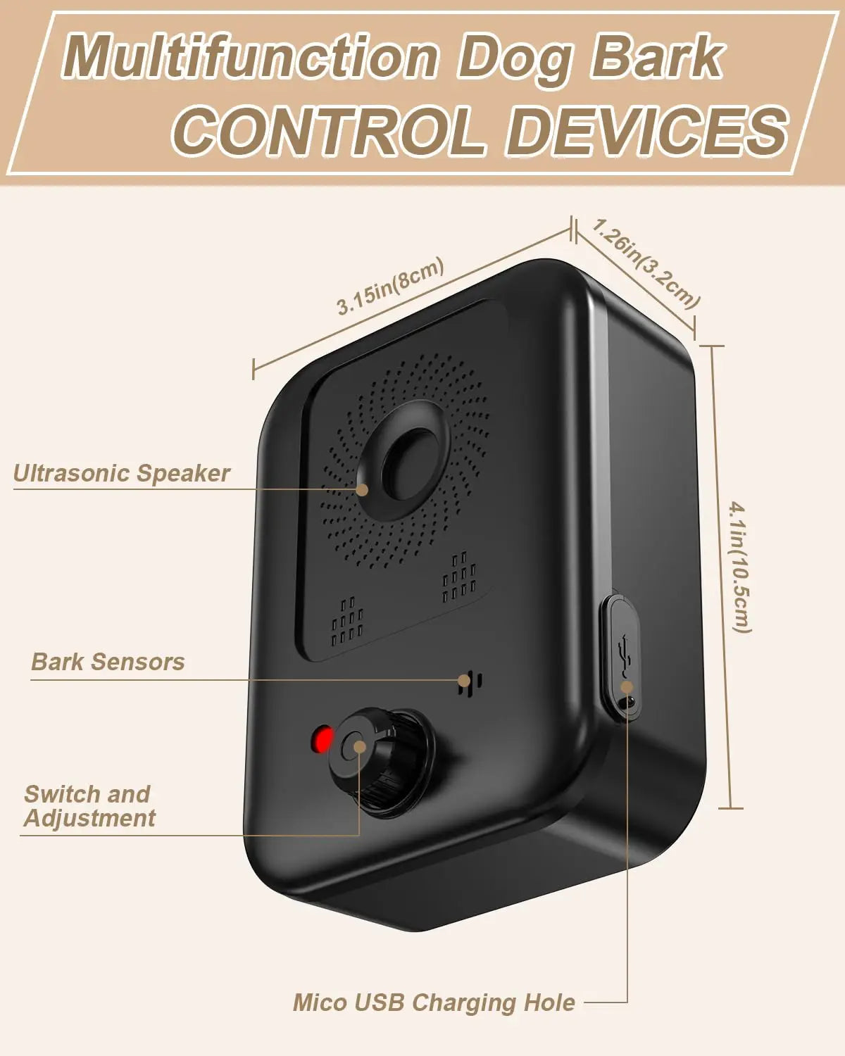 Automatic Ultrasonic Dog Bark Deterrent Rechargeable Indoor Outdoor Device