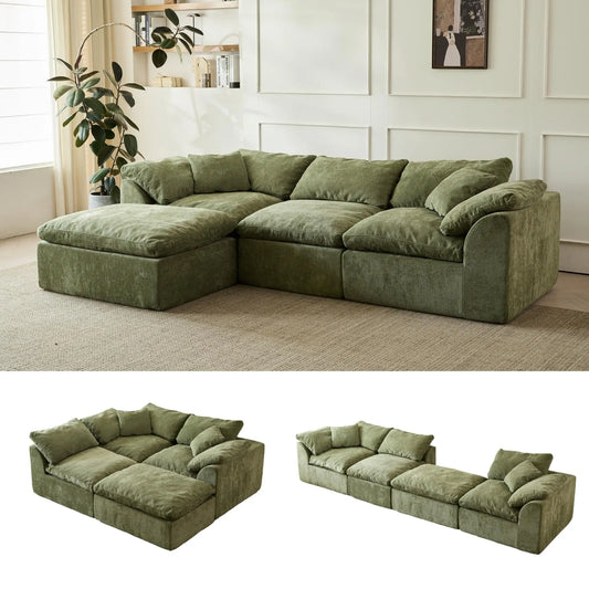 Yeflixvrau Modern Cloud L Shaped Chenille Sofa With Ottoman