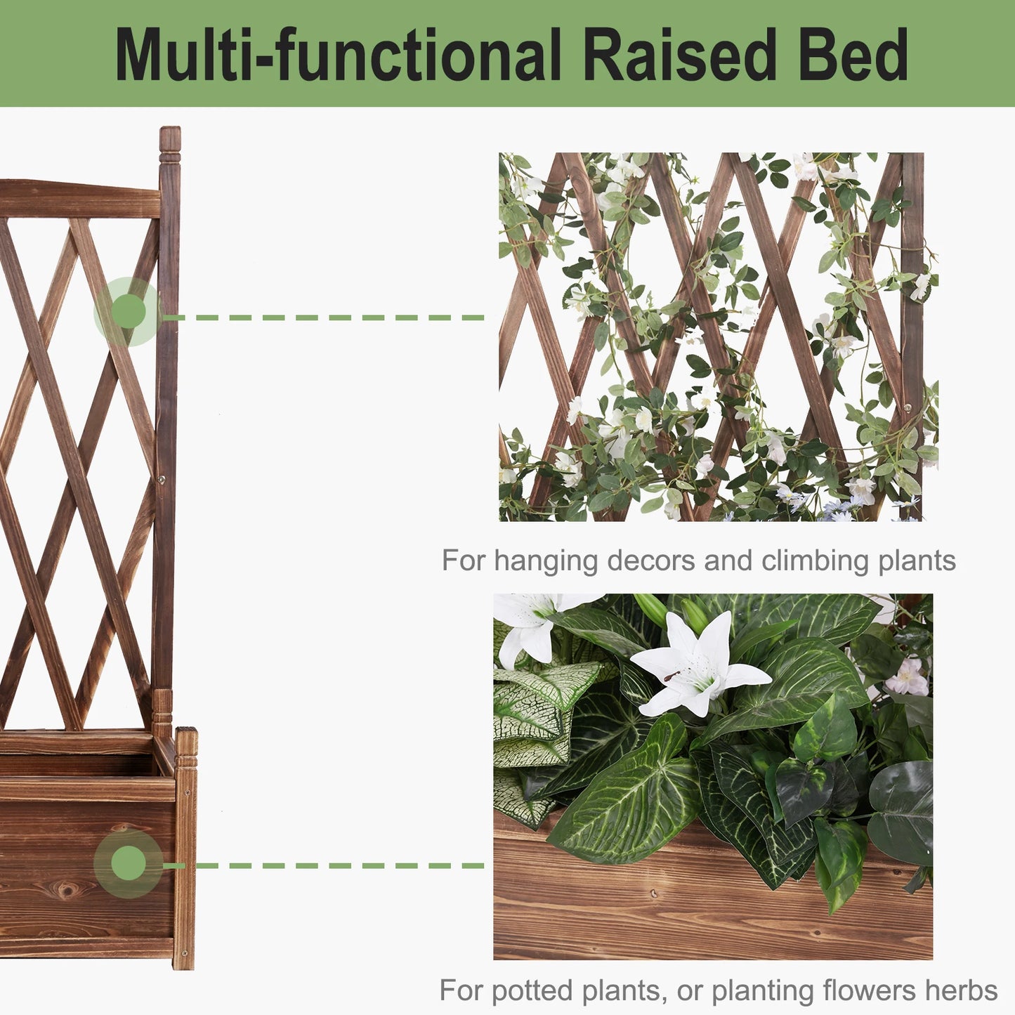 Wooden Raised Garden Bed With Trellis For Vegetable Plants