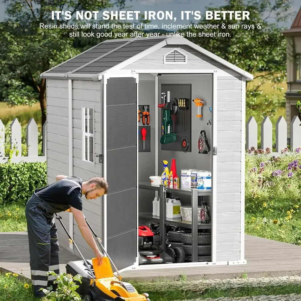 Outdoor Plastic Storage Shed With Floor Lockable Door Window Vents