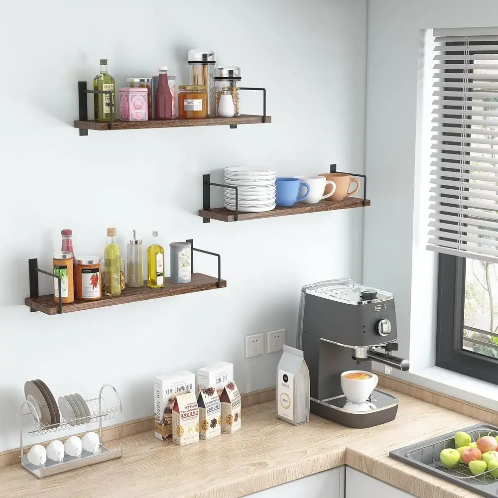 Floating Wood Wall Shelves Set Of 3 Rustic Modern Decor