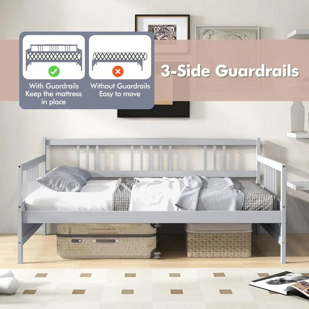 KOMOTT Wood Daybed With Wooden Slats Support Modern Platform Frame