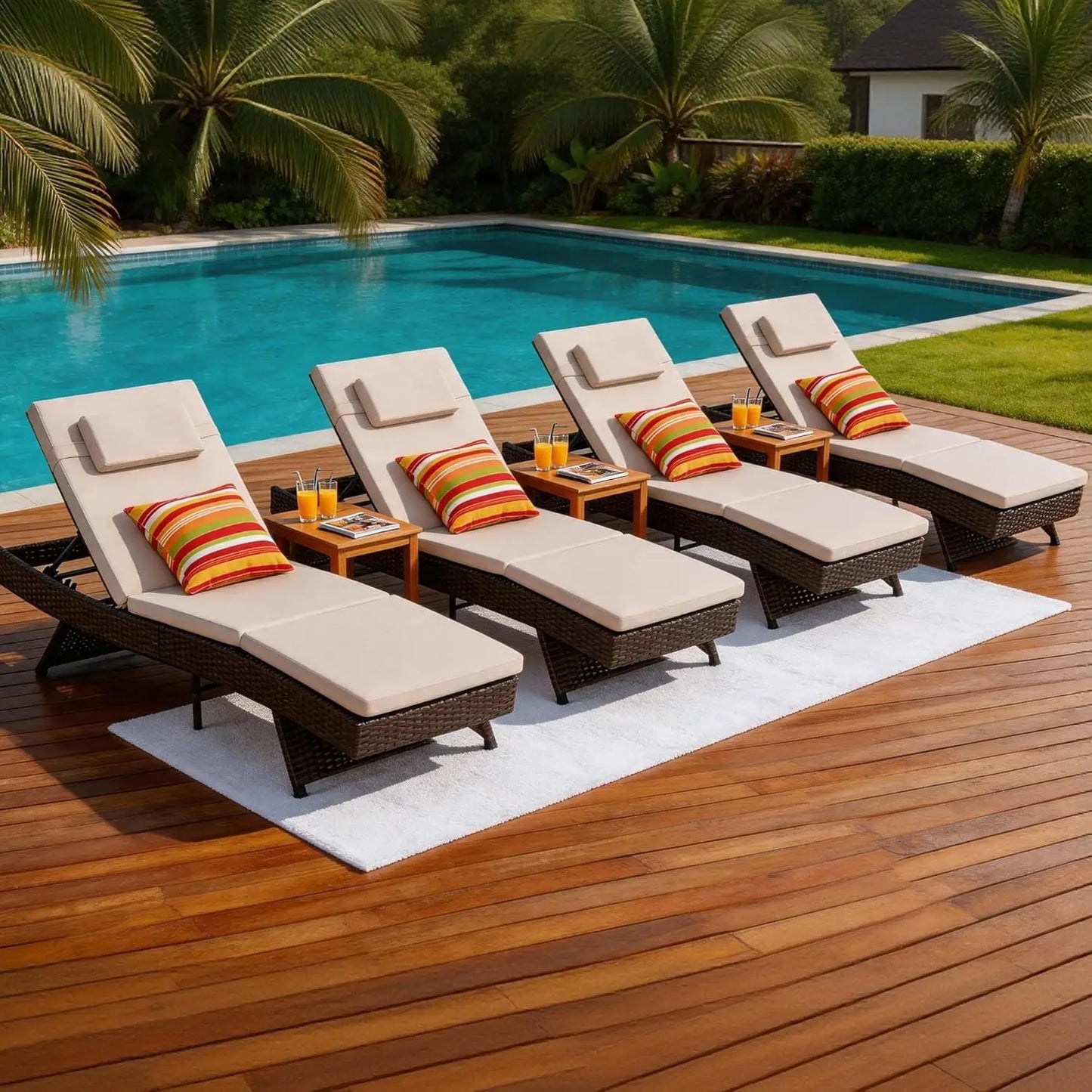 GUOHE Wicker Chaise Lounge Chairs Outdoor Patio Set of 4