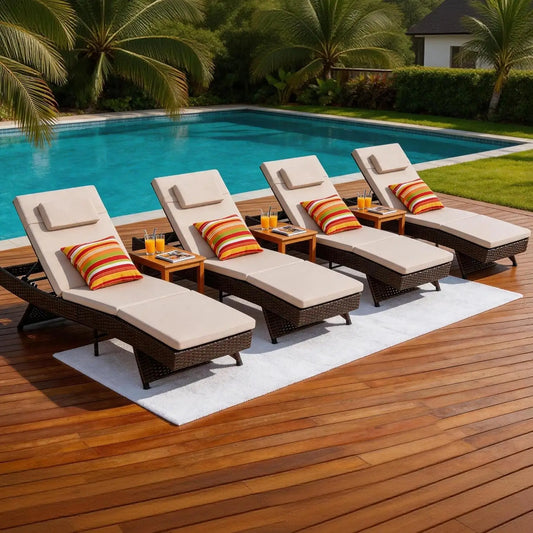 GUOHE Wicker Chaise Lounge Chairs Outdoor Patio Set of 4