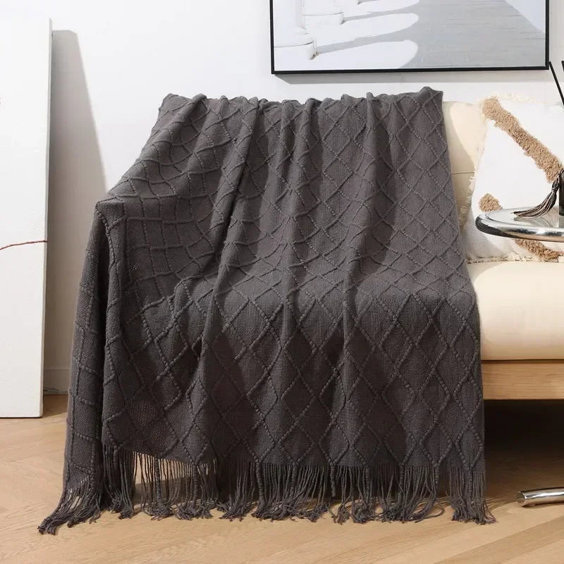 Nordic Solid Casual Knitted Throw Blanket For Sofa Bed Decor