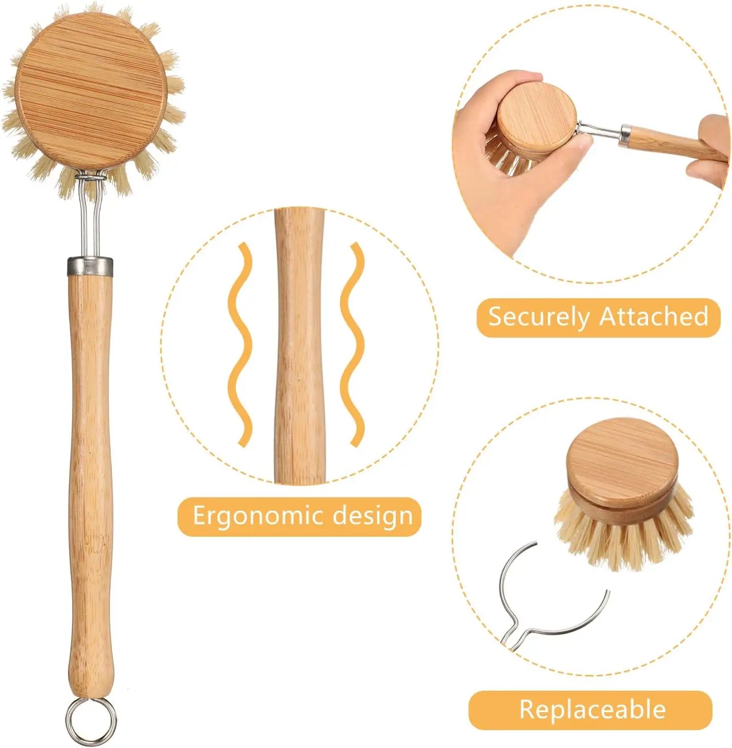 8-Piece Bamboo Dish Brush Set With Replacement Heads