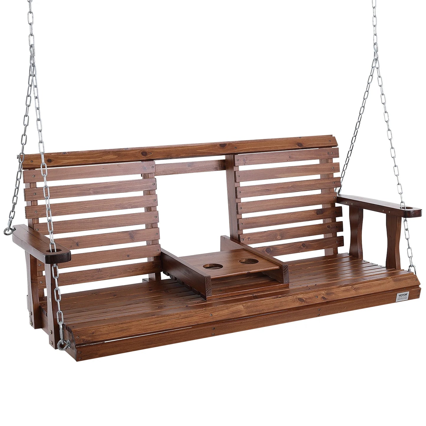 SucceBuy Cedar Wood Porch Swing Outdoor Bench With Steel Chains 880 LB Capacity