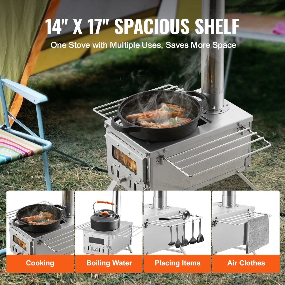 SucceBuy Stainless Steel Portable Wood Stove With Chimney