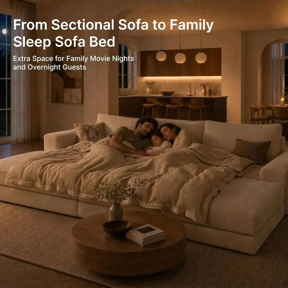 Corduroy L Shaped Chaise Sectional Sofa With Deep Seat