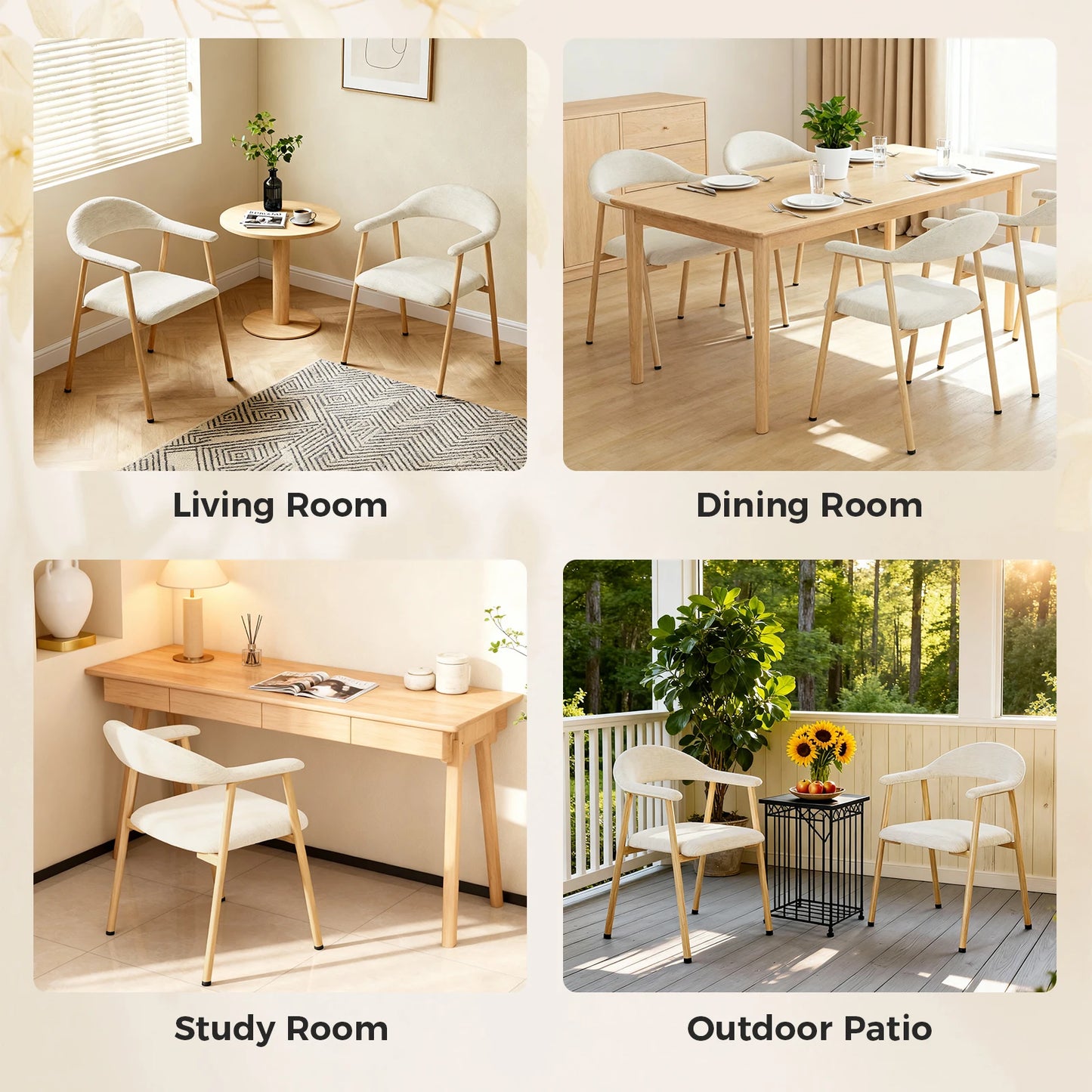 JHK Linen Fabric Upholstered Living Chairs Set of 2 Modern Farmhouse Kitchen Side Chairs with Curved Backrest and Metal Legs Accent Chairs for Dining Room