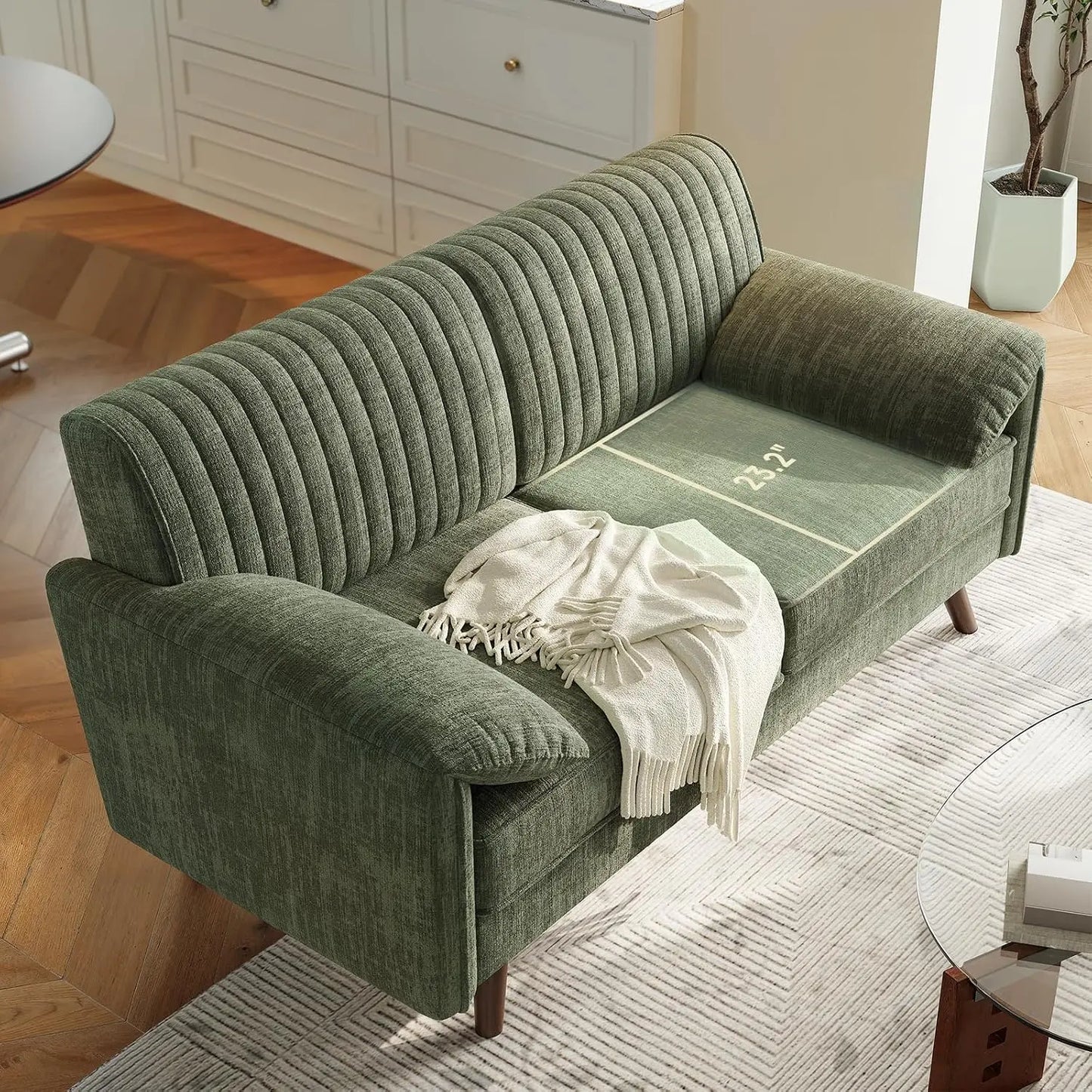 Onbrill Modern Chenille Fabric Loveseat Sofa With Wooden High Legs
