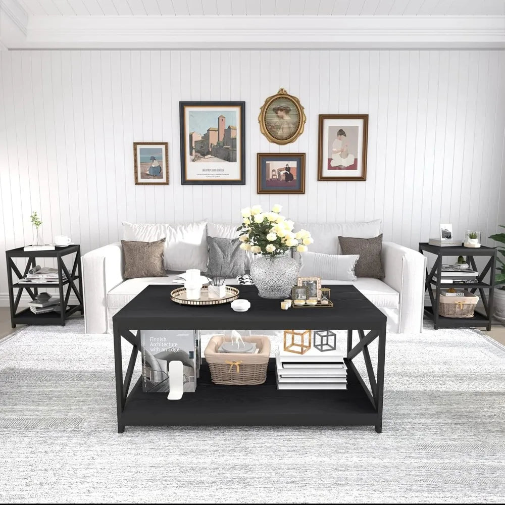 Industrial X-Design 3 Piece Coffee Table And End Tables Set