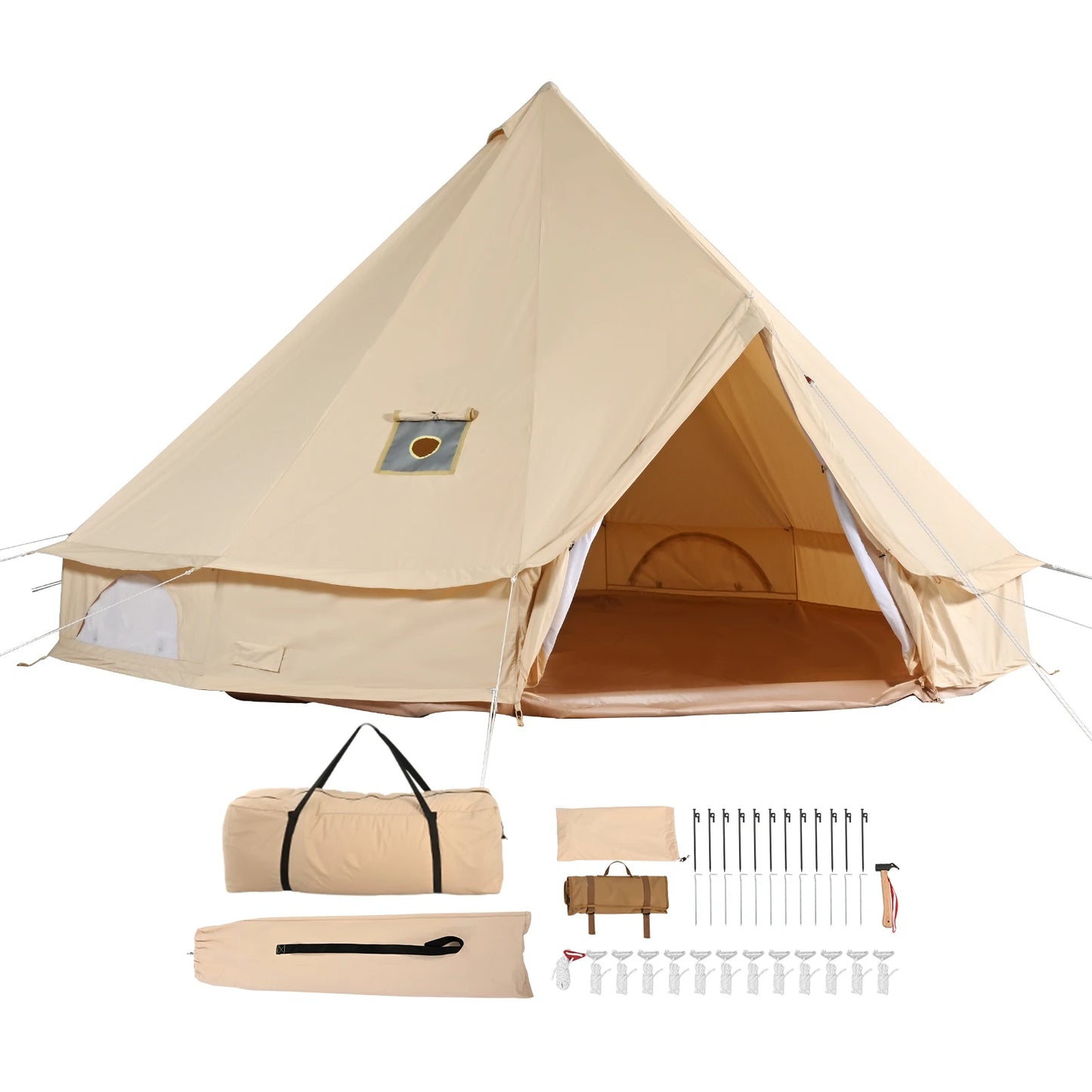 SucceBuy Canvas Bell Tent For Camping With Chimney Vent
