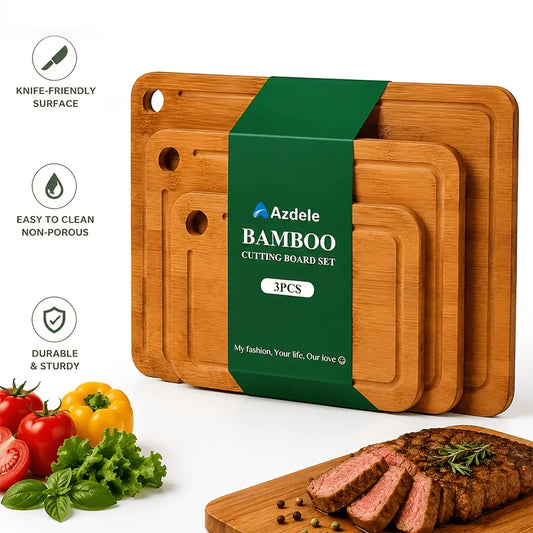 Bamboo Cutting Board With Juice Slot And Non Slip Pads