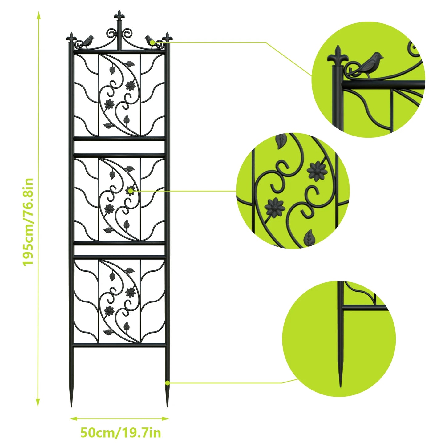 Thick Metal Garden Trellis Bird Leaf Grid Panel Fence Climbing Planter Support Frame
