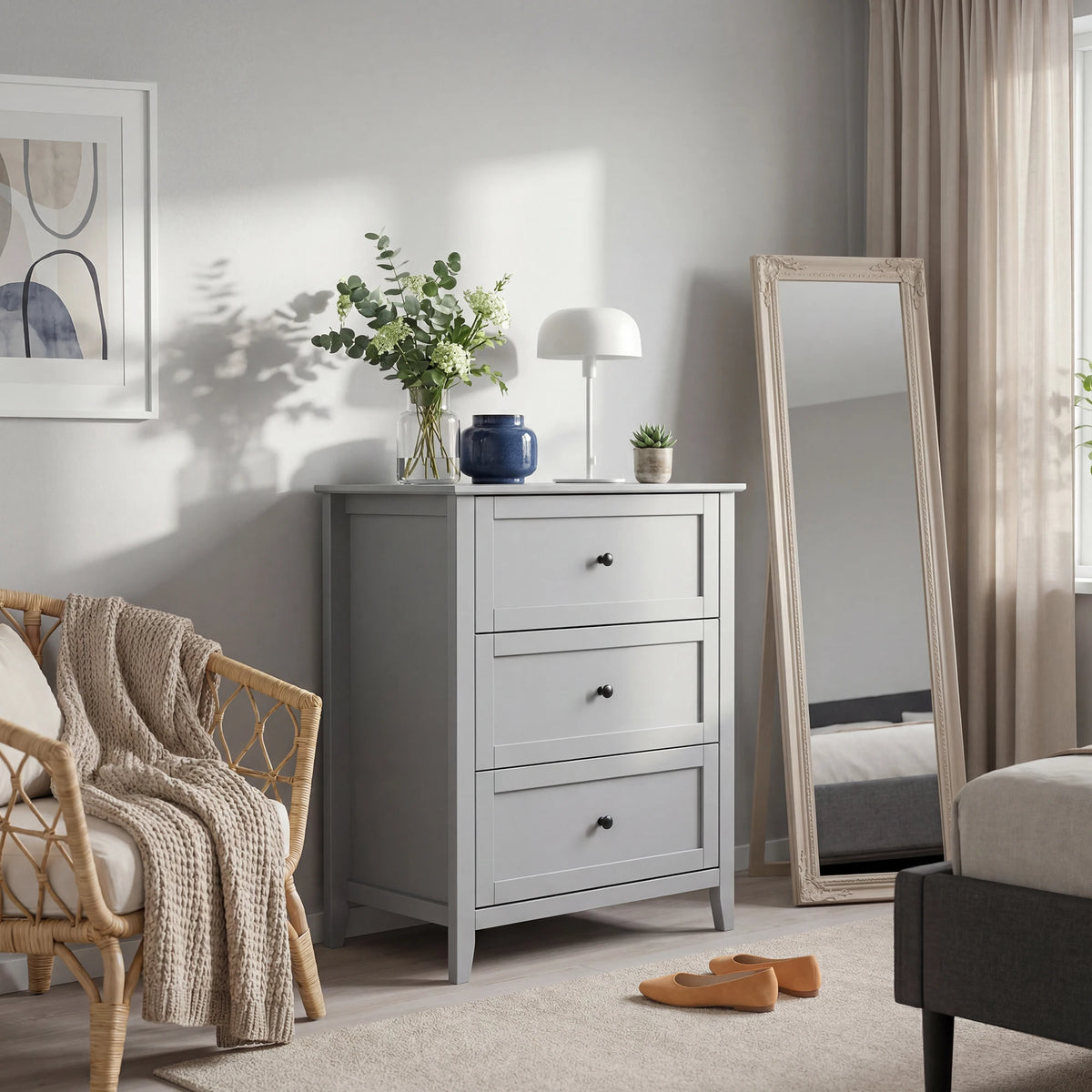 Modern 3 Drawer Bedroom Nightstand Storage Cabinet With Easy Assembly