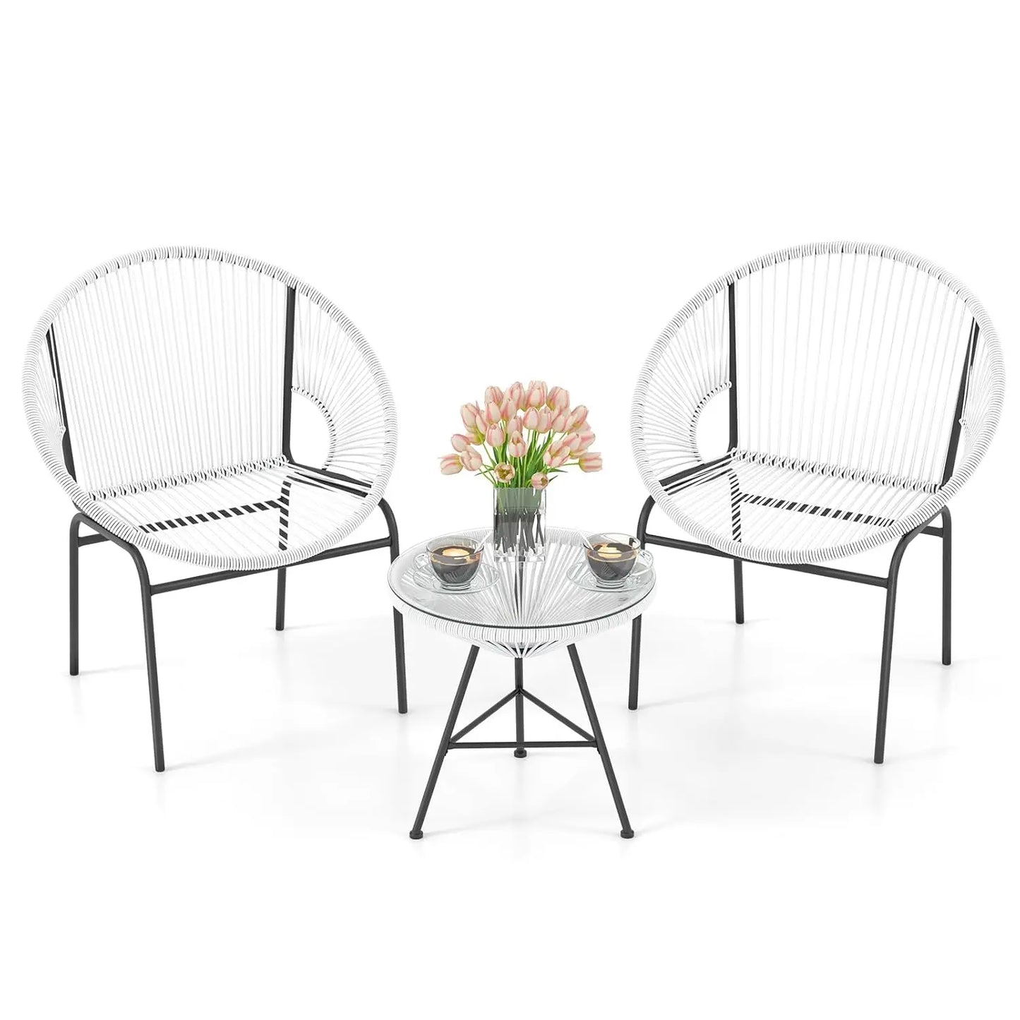 Outdoor 3 Piece Patio Furniture Set Acapulco Chairs Glass Table