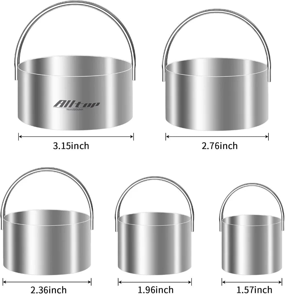 5-Piece Round Cookie Cutter Set Stainless Steel Ergonomic Handles