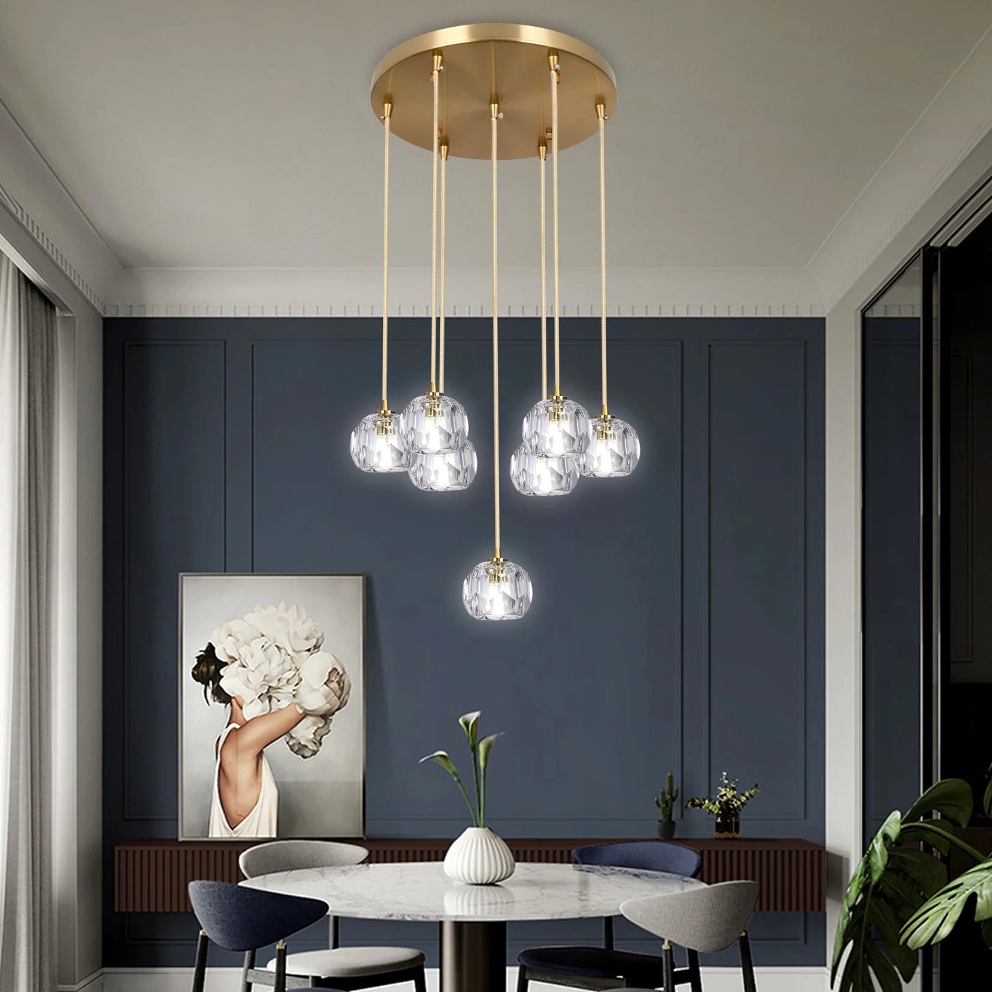 GreeLustr Modern Led Crystal Cluster Chandelier Pendant Light