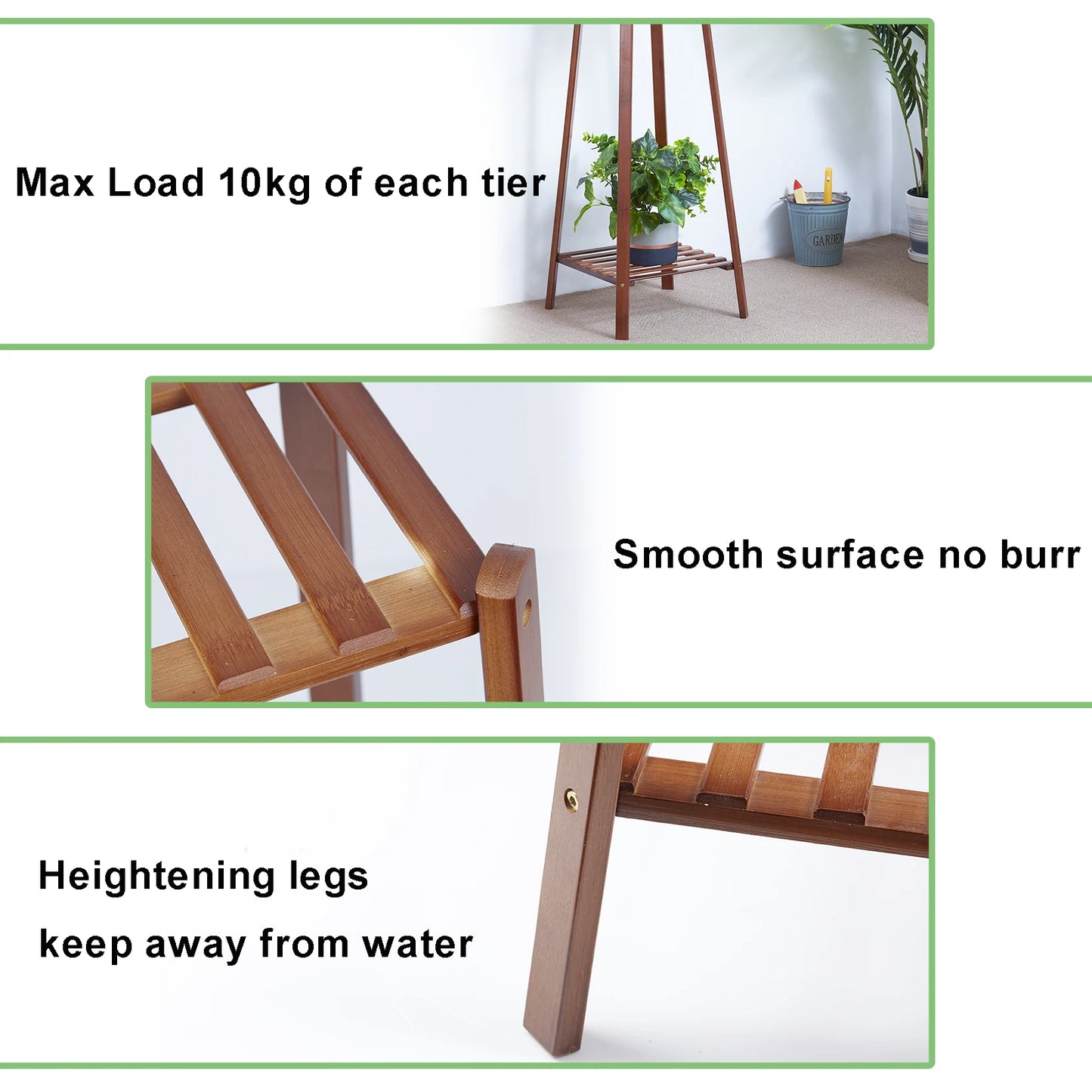 Wisfor Tiered Bamboo Plant Pot Holder Indoor Plant Display Shelf