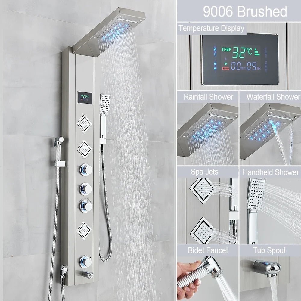 MYQualife LED Shower Panel With Massage Jets And Rain Head