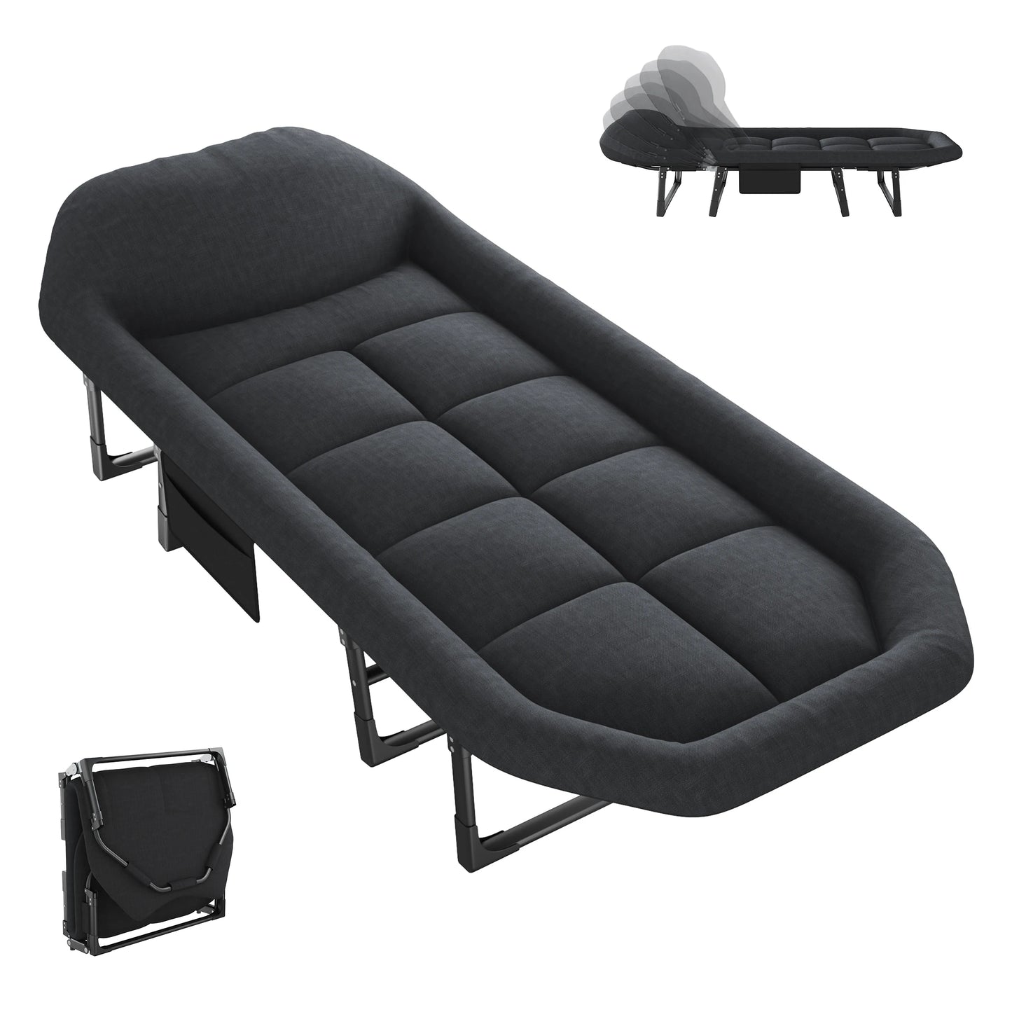 JHK Adjustable Folding Camping Bed With Mattress For Outdoor Use